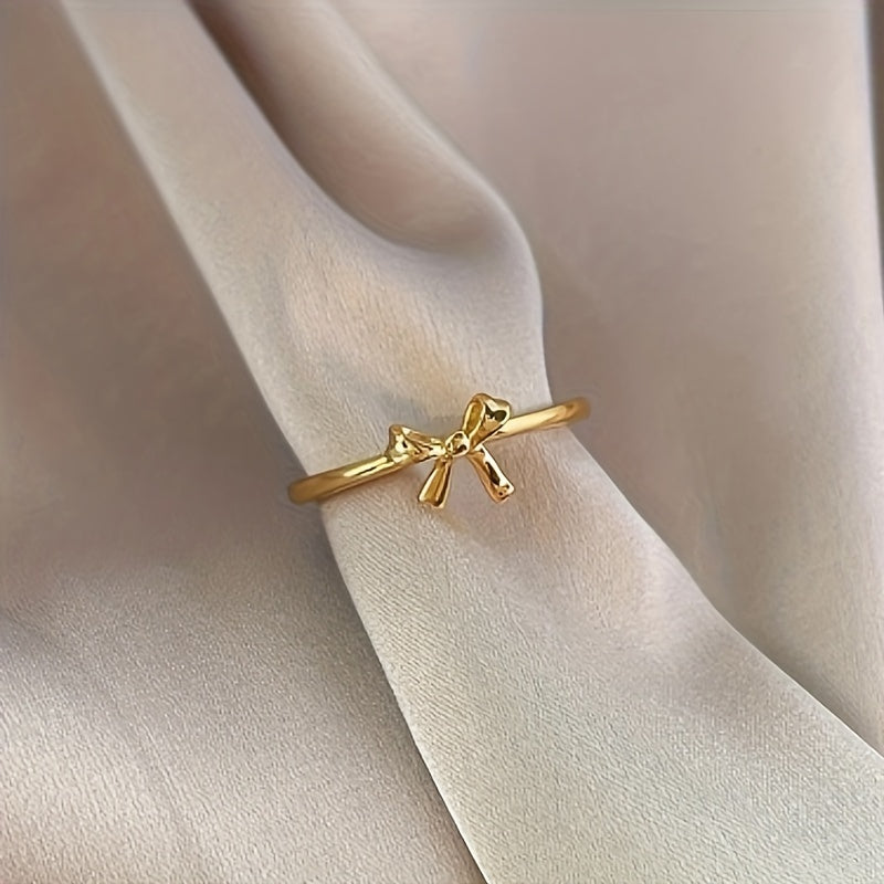 Chic Adjustable Golden-Tone Ballet Bow Ring