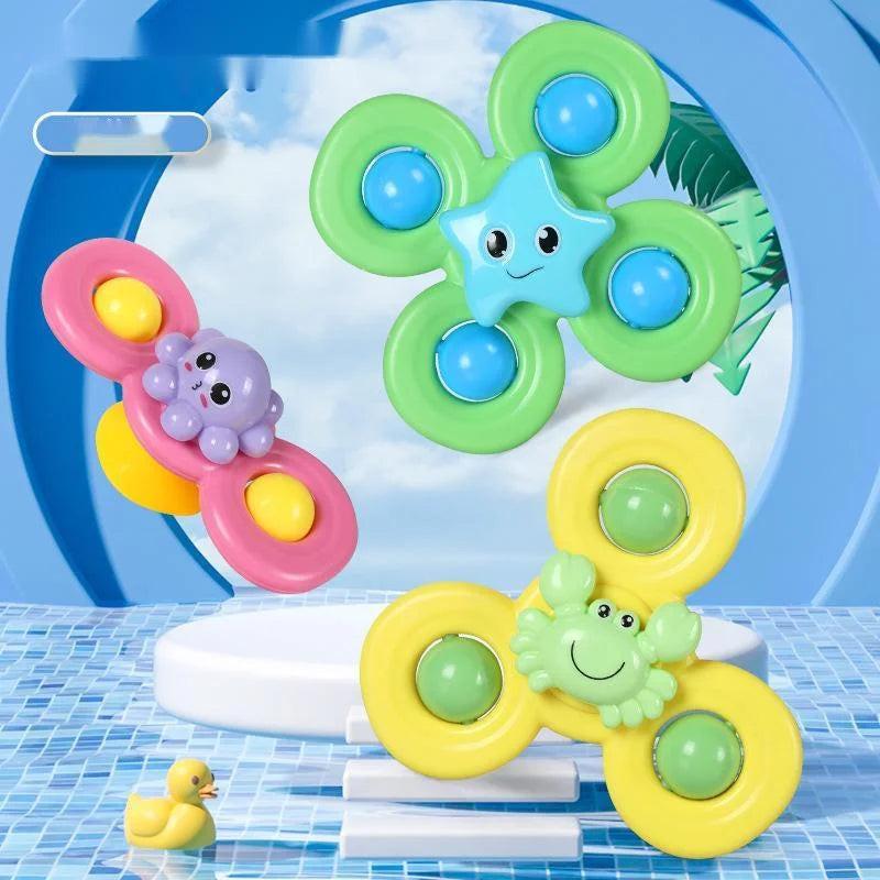 Spin, Stick & Play – 3PCS Suction Cup Spinner Bath Toys for Baby Sensory Fun