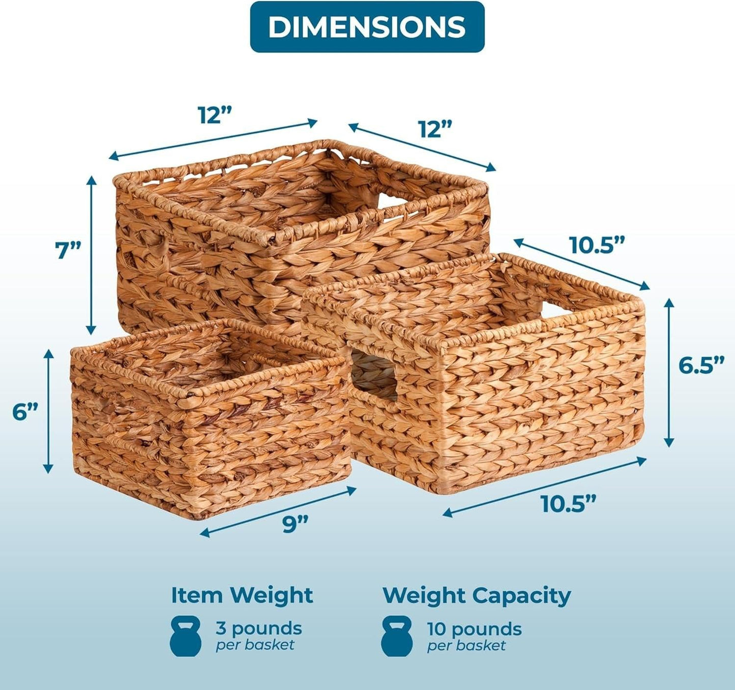 Eco‑Friendly Woven Water Hyacinth Nesting Storage Baskets – Set of 3 | Natural Finish | Multi‑Size | Home & Kitchen Organisation