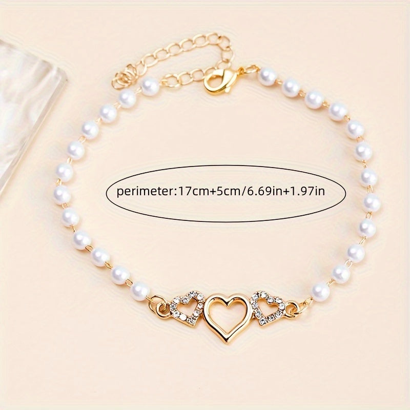 Elegant Golden-Tone Heart Charm Bracelet