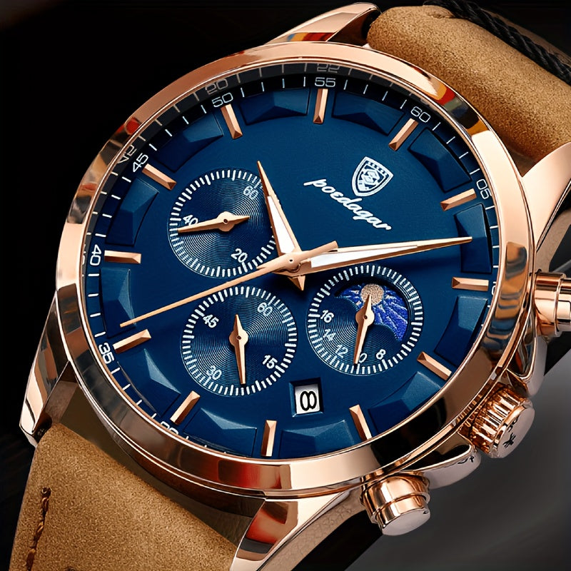 Blue Dial Stylish Rose Golden Quartz Watch