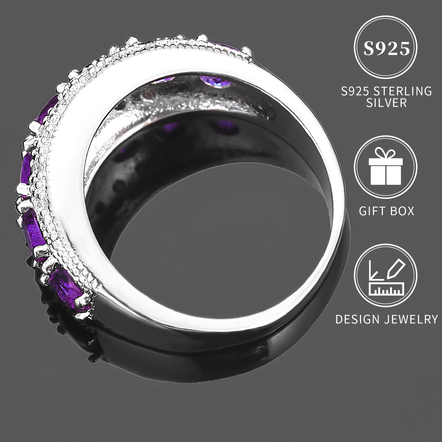 Silvery Diamond Ring Low Allergy