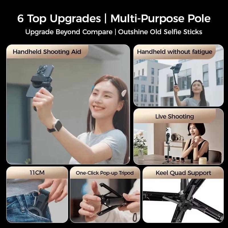 Snap, Stream, Go – 4-in-1 Magnetic Selfie Stick with Bluetooth & 360° Rotation