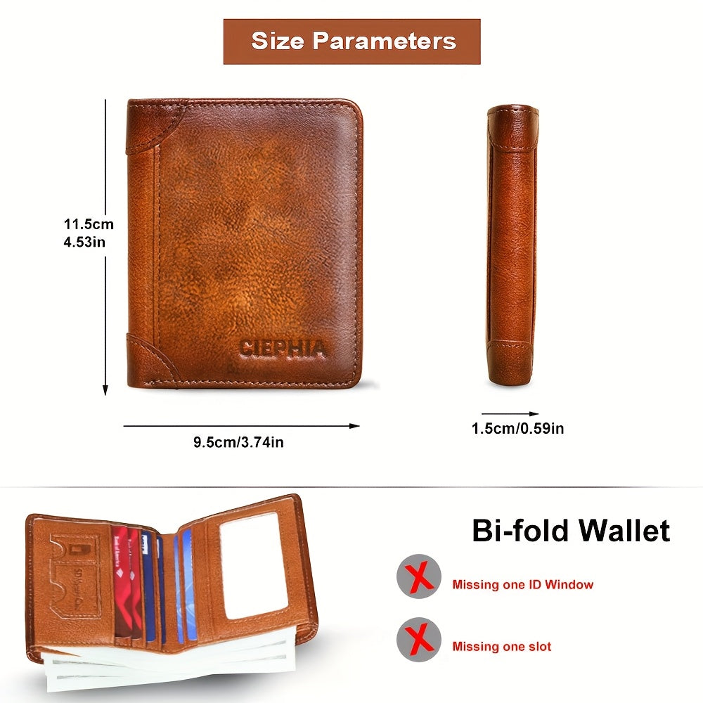 CIEPHIA Vintage Genuine Leather RFID Blocking Wallet for Men