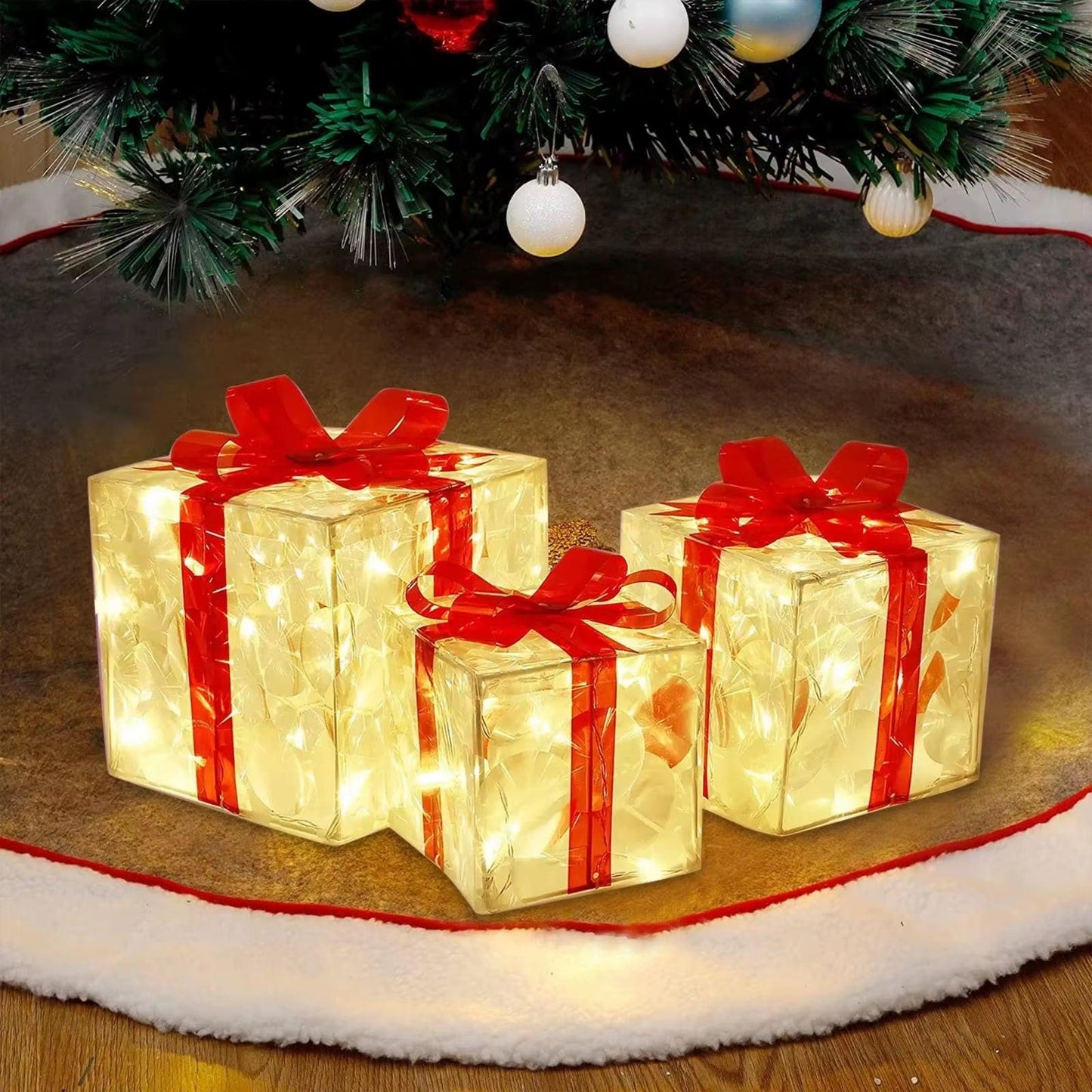 Illuminated Christmas Gift Box – 100 LED Snowflake Décor Accent