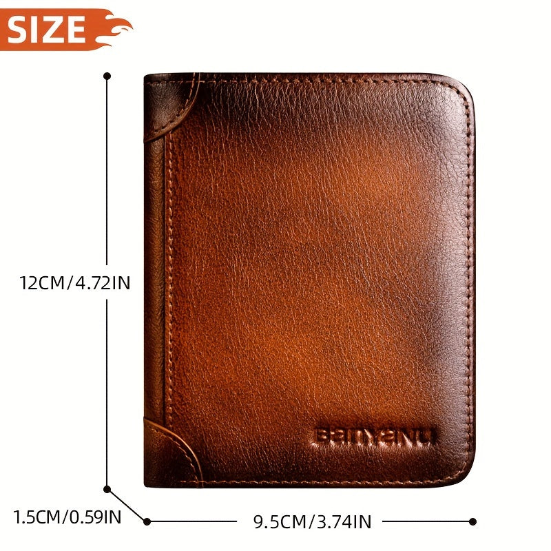 Men's Top Layer Cowhide Short Trifold Wallet