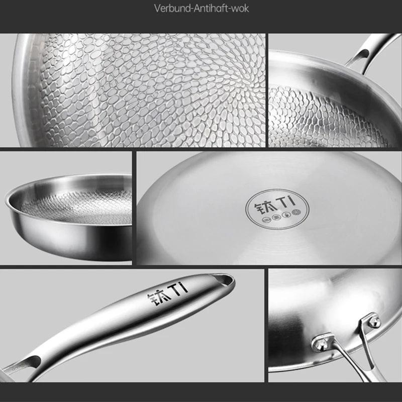 Pure Titanium Frying Pan – Hammer‑Pattern Non‑Coated Cookware (26/28/30 cm)
