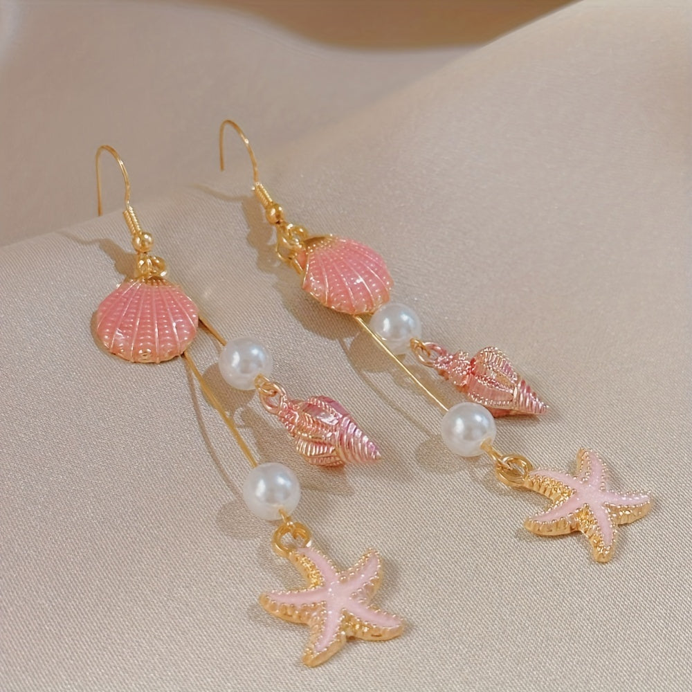 Summer Beach Shell and Starfish Dangle Earrings