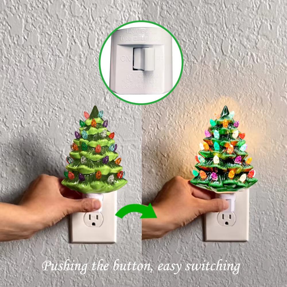 Hand‑Painted Ceramic Christmas Tree Night Light – Vintage Green Accent