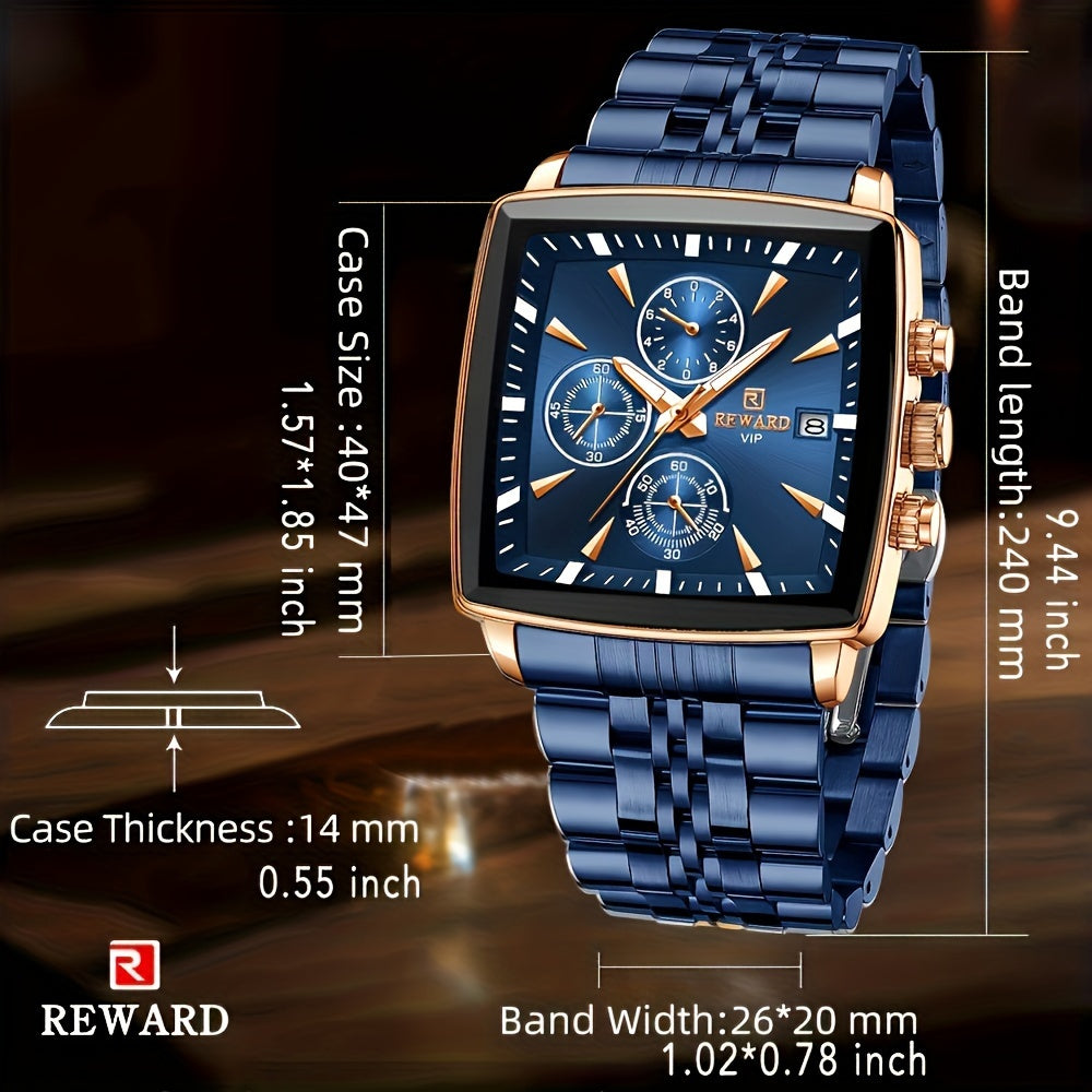 REWARD Men's Watches Blue Rectangle Quartz Wrist watches