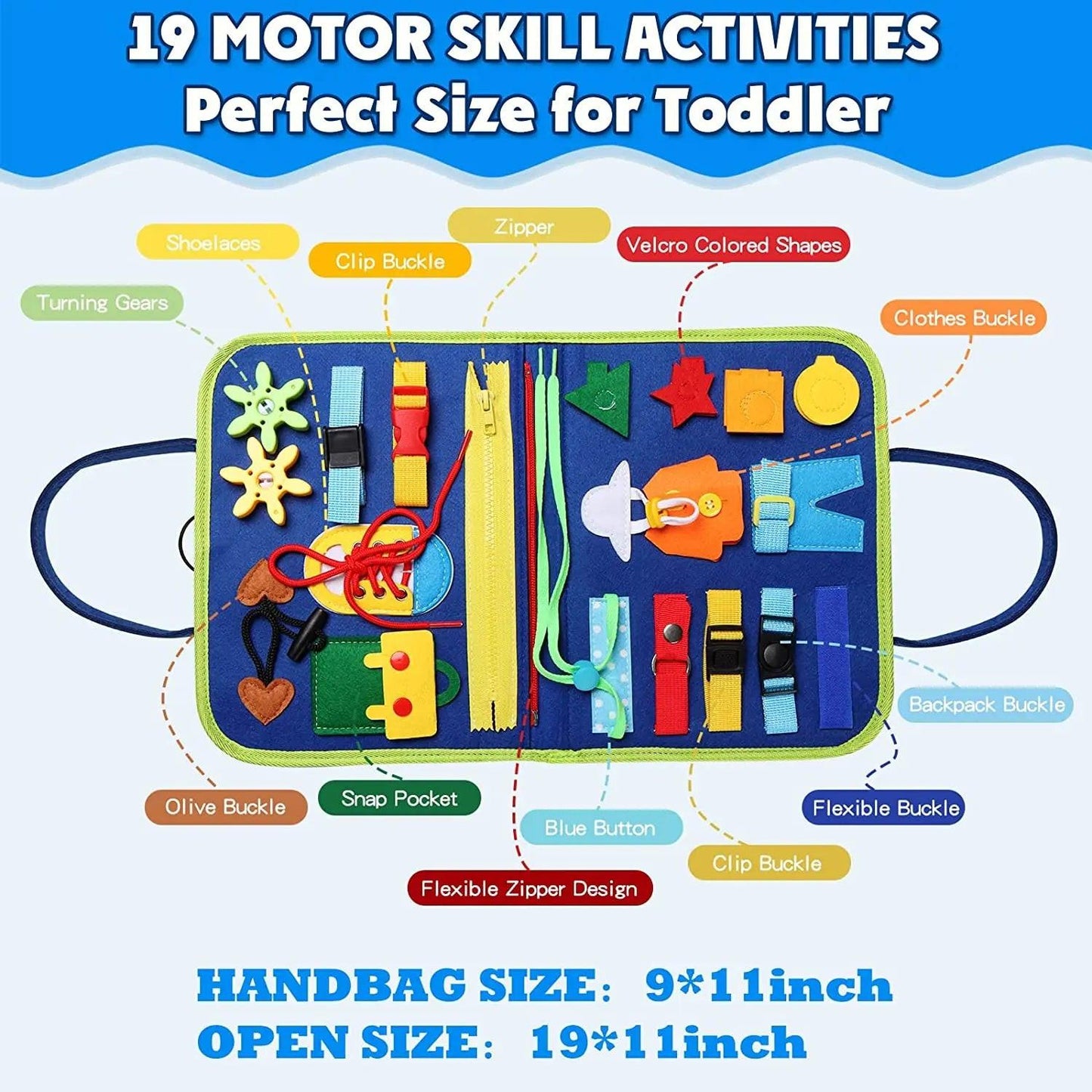Montessori Busy Board – Sensory Learning Toy with 16 Activities for Toddlers & Preschoolers