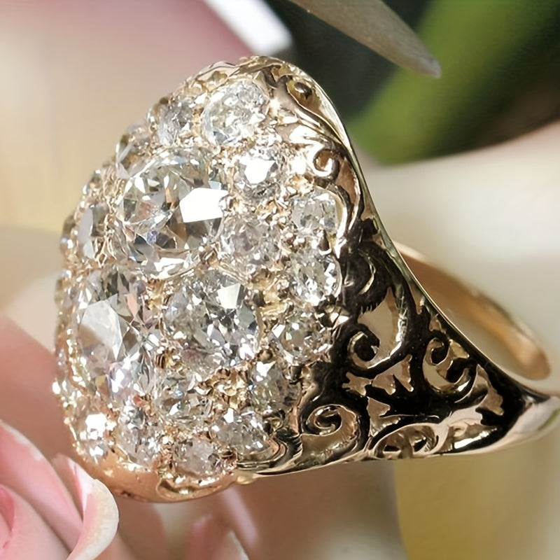 Glamour Elegant Golden-Tone Hollow Geometric Zirconia Ring