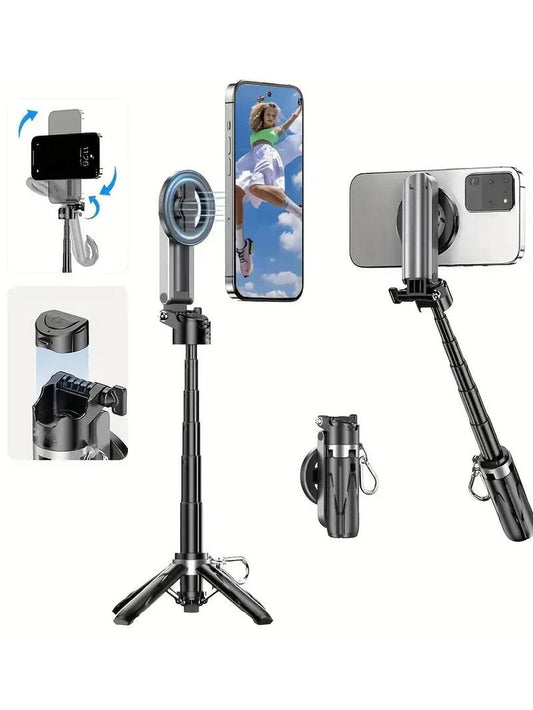 Premium 4‑in‑1 Selfie Stick with Wireless Remote, Magnetic Clip & 360° Rotation