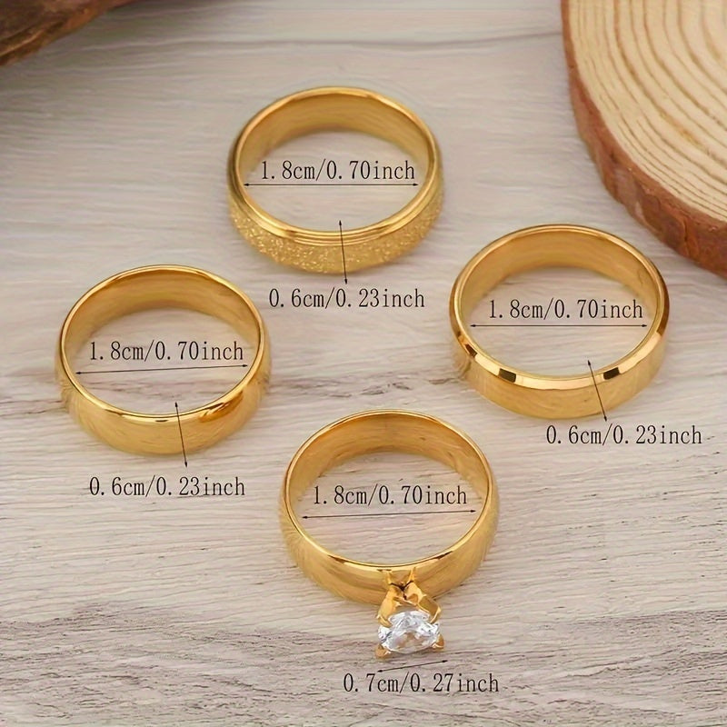 4pcs Vintage Style Ring Set with Rhinestone Accents