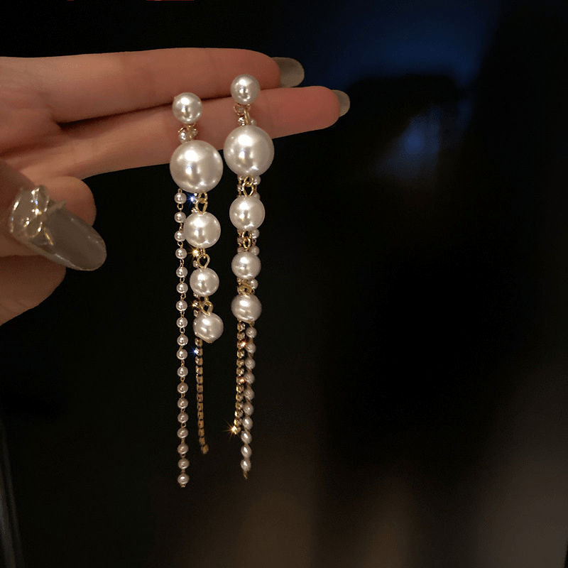 Elegant Long Imitation Pearl Tassel Earrings