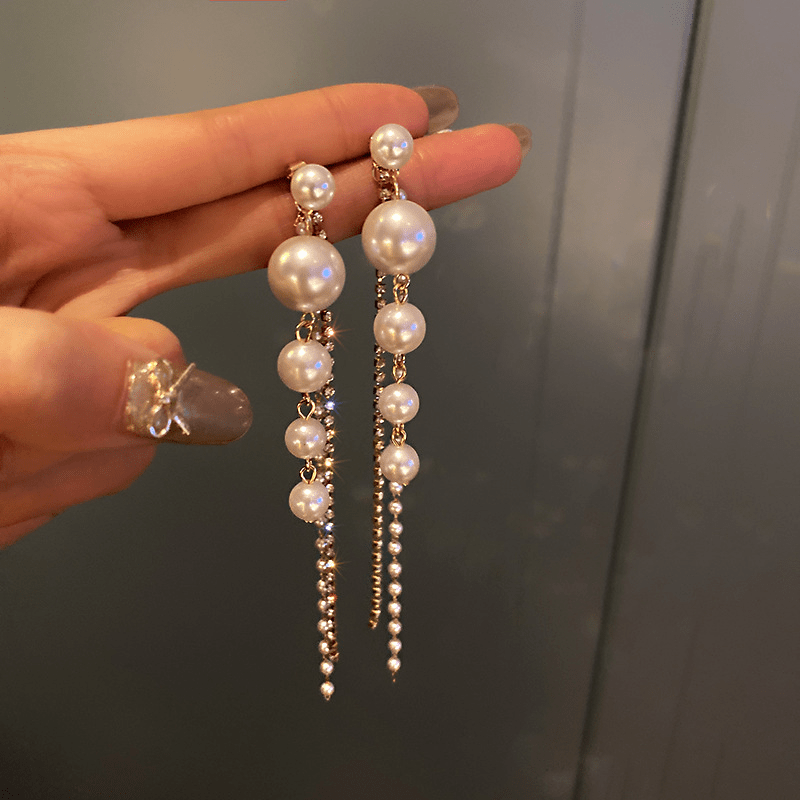 Elegant Long Imitation Pearl Tassel Earrings