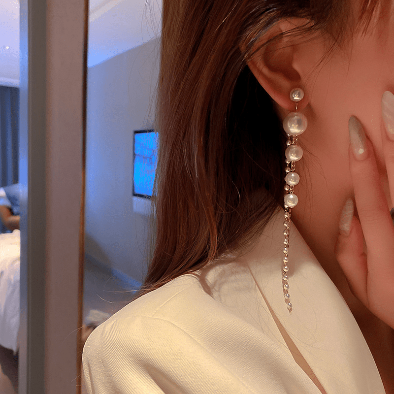 Elegant Long Imitation Pearl Tassel Earrings