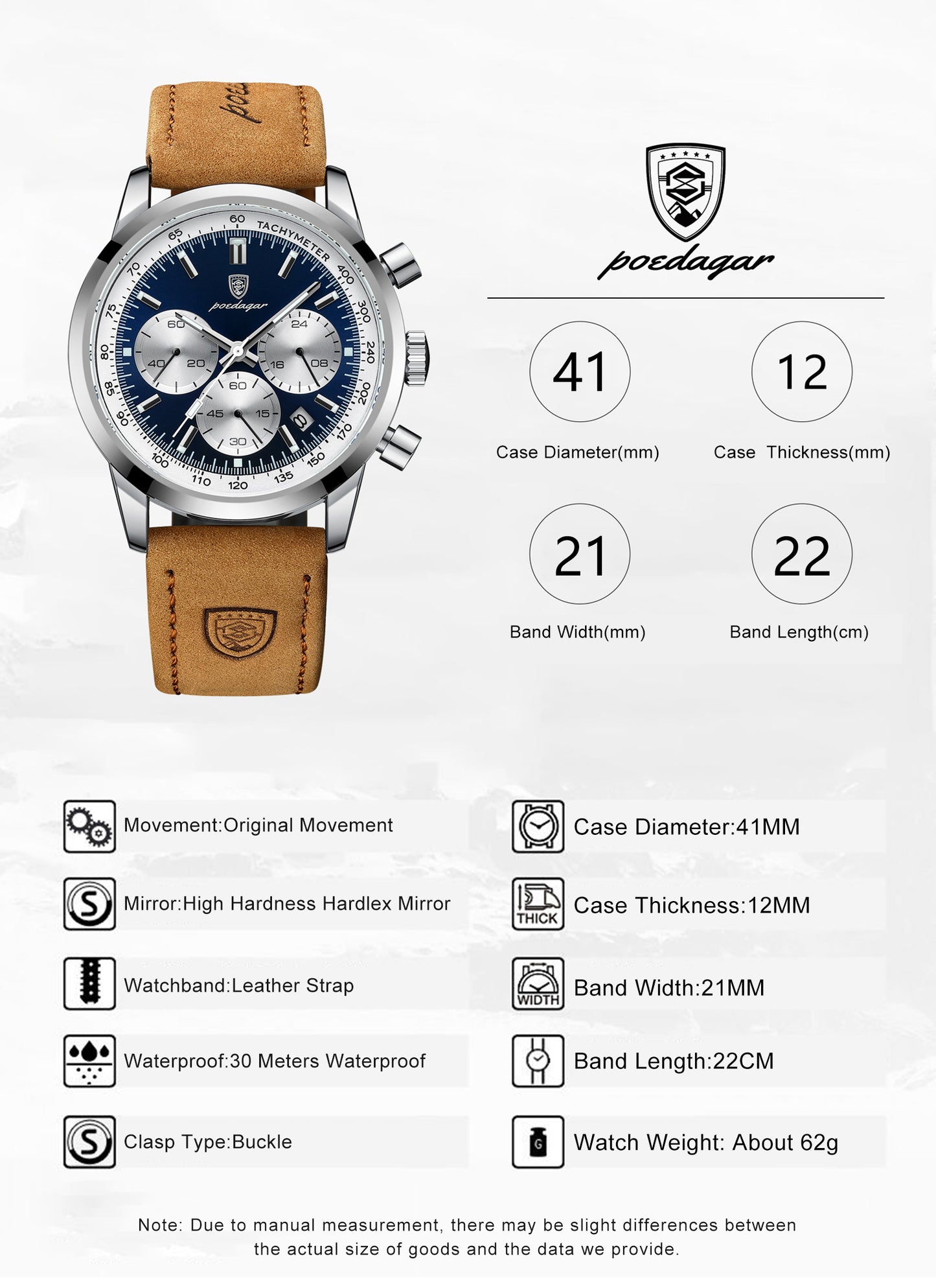 POEDAGAR Luxury Man Leather Watch