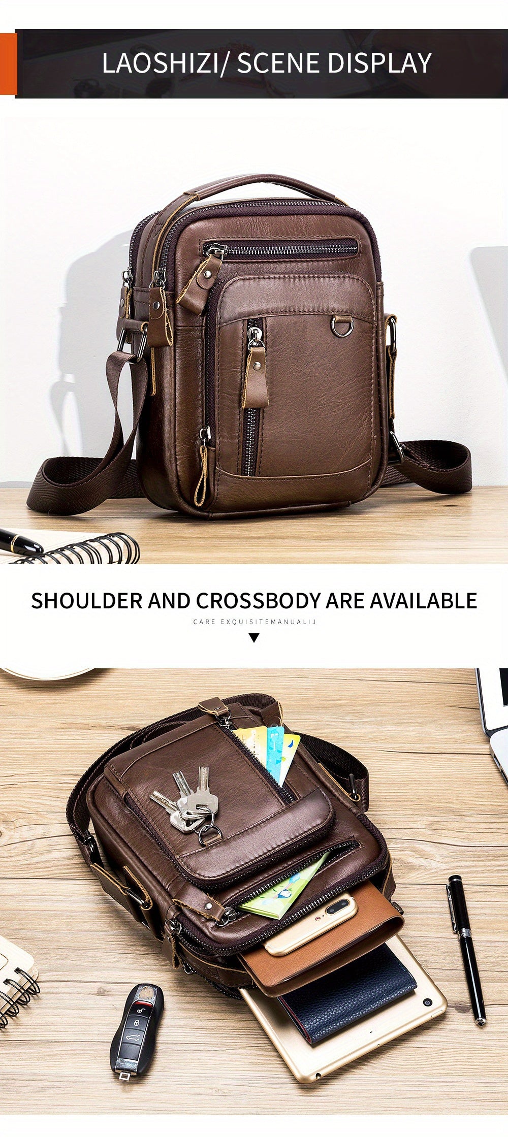 Men's Genuine Leather Crossbody Bag