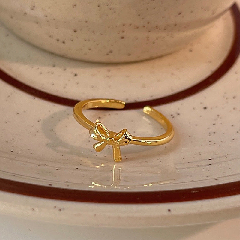 Chic Adjustable Golden-Tone Ballet Bow Ring