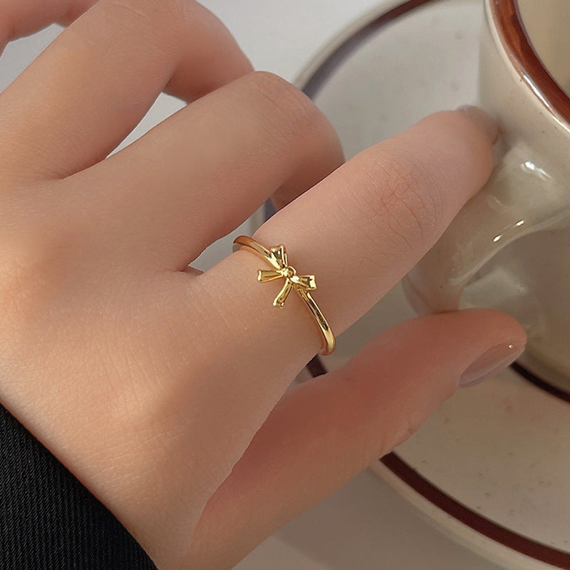 Chic Adjustable Golden-Tone Ballet Bow Ring