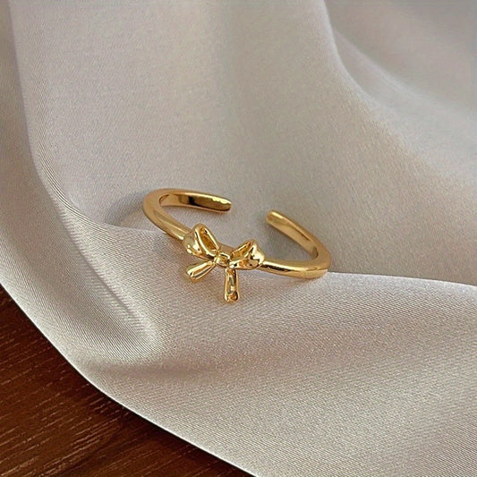 Chic Adjustable Golden-Tone Ballet Bow Ring