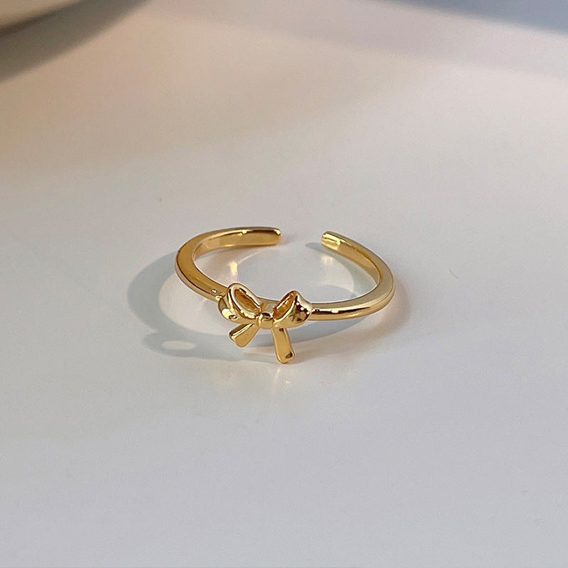 Chic Adjustable Golden-Tone Ballet Bow Ring