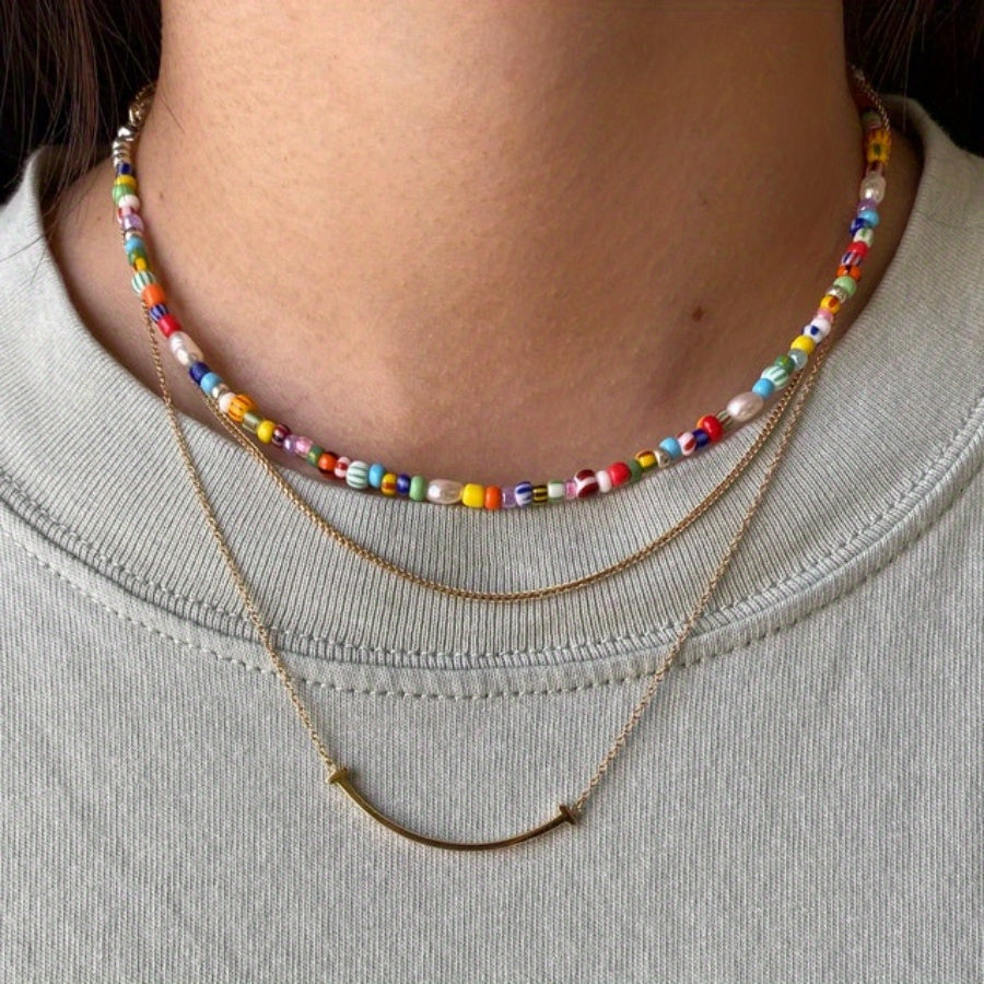 Multicolor Natural Stone Beaded Choker Necklace