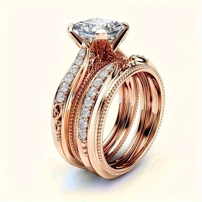 Elegant Rose Golden Engagement Ring Set