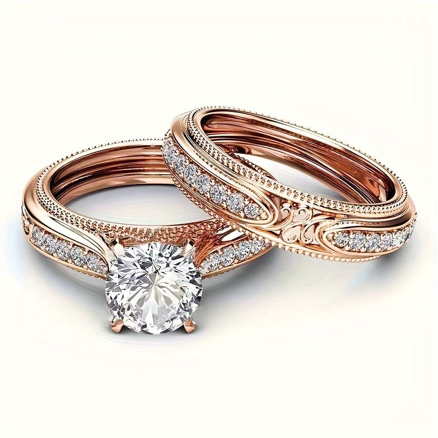 Elegant Ring Set with Sparkling Cubic