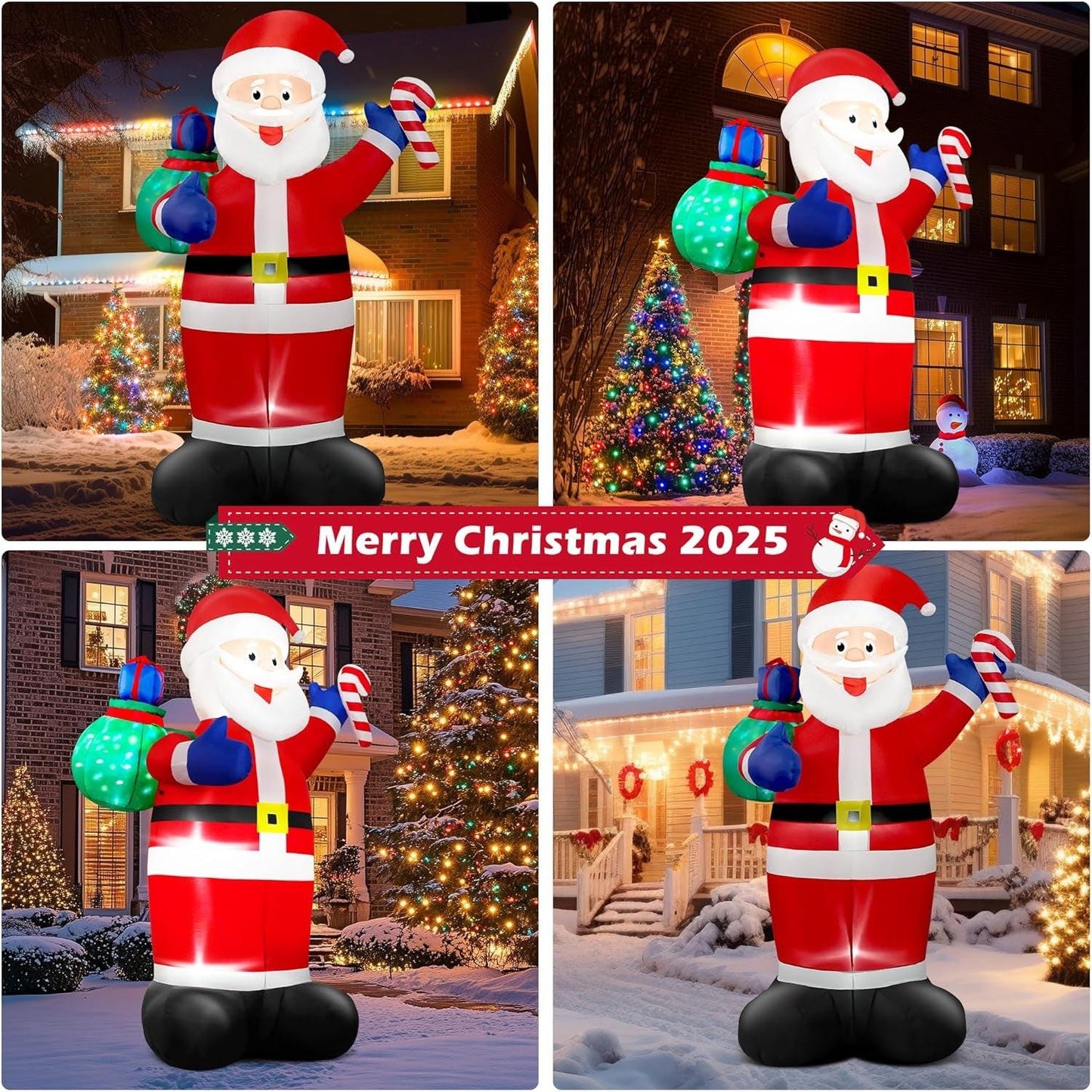 8FT Giant Christmas Inflatable Santa with Flashing Gift Bag – IP44 Weatherproof Outdoor Decoration for Lawn, Garden & Holiday Parties