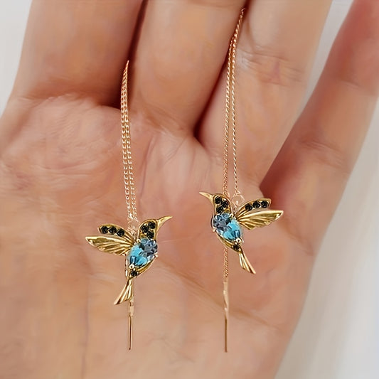 Elegant Hummingbird Tassel Drop Earrings with Synthetic Emerald