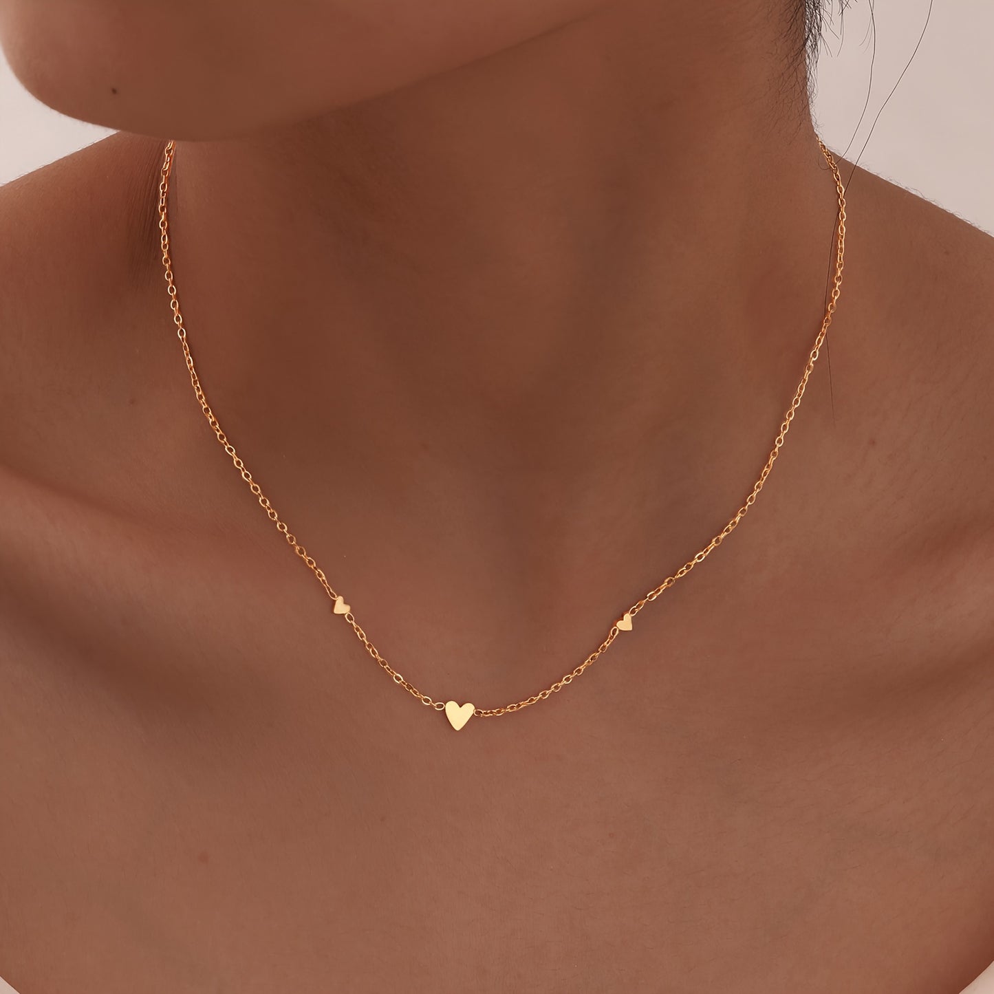 Boho Chic Gold Love Heart Pendant Clavicle Necklace