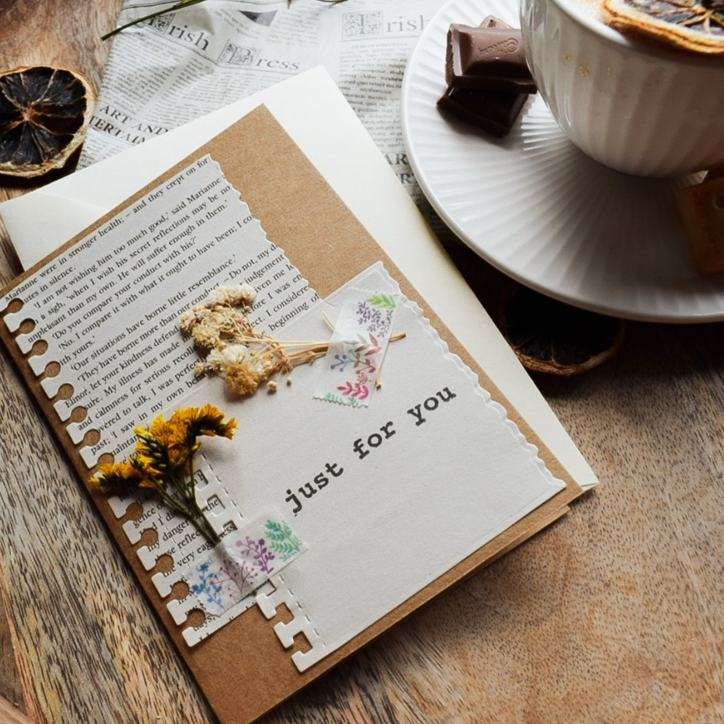 Just For You Botanical Scrapbook Bookish Greeting Card