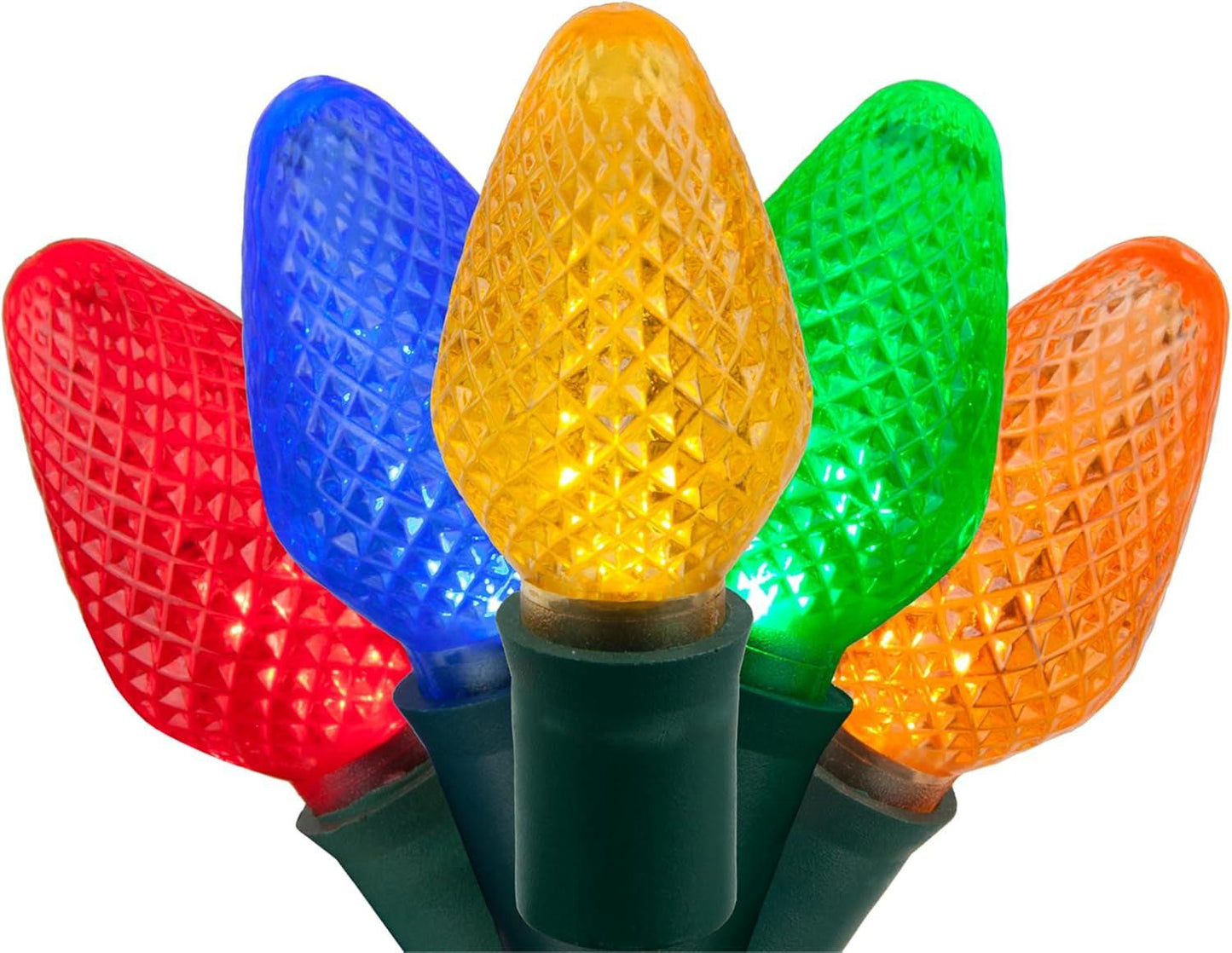 Multicolor LED Christmas Lights – 25 Faceted Bulbs, Green Wire