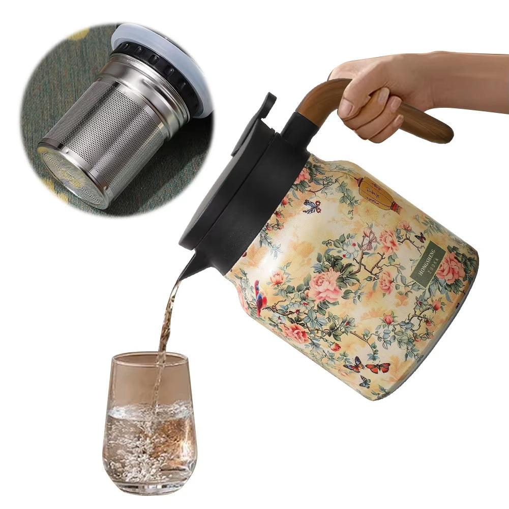 Steep in Style – Vintage Floral Tea Thermos with Built‑In Infuser