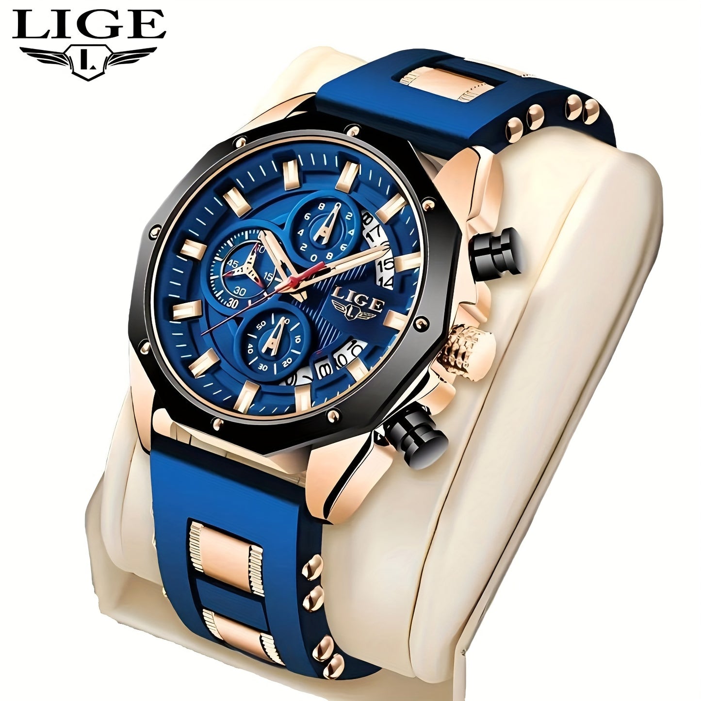 LIGE Men's Chronograph Calendar Wristwatch