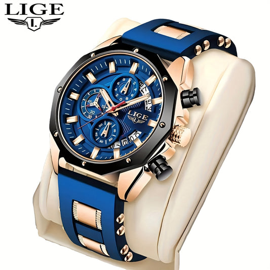 LIGE Men's Chronograph Calendar Wristwatch