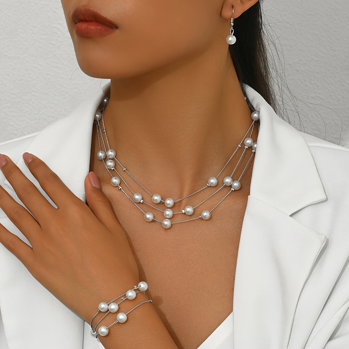 Women's Imitation Pearl Necklace Jewelry Set