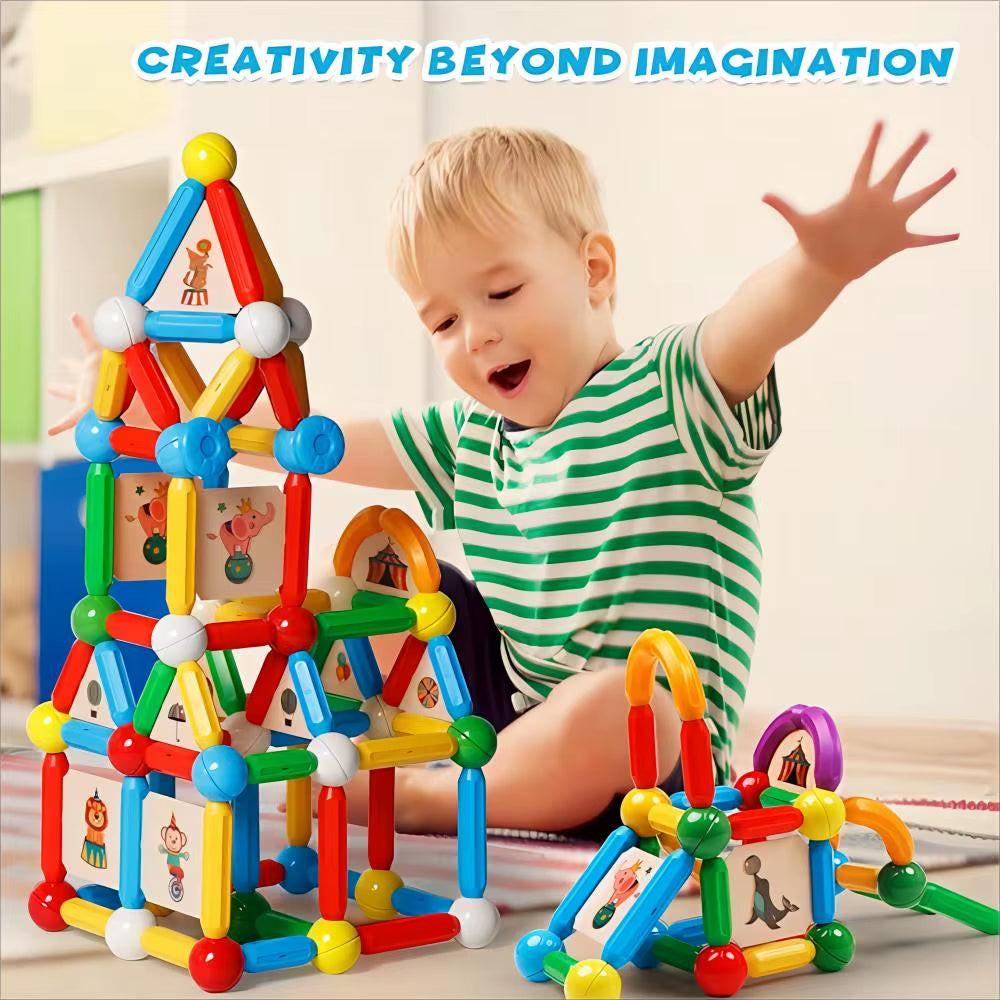 Build Beyond Flat Tiles – 90PCS Montessori‑Style Magnetic Sticks & Balls STEM Toy for 3D Learning