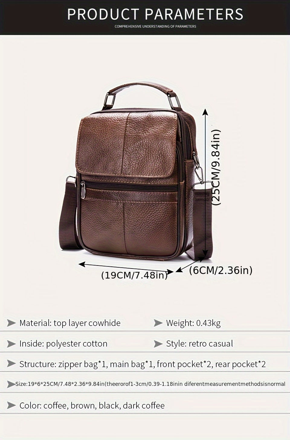 Genuine Leather Messenger Bag For Men