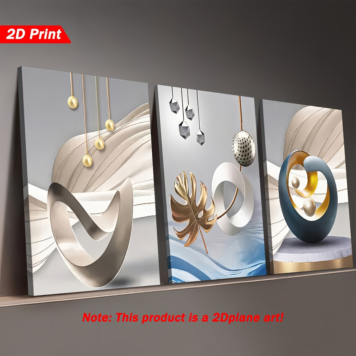2D Flat, 3pcs Set of 2D Flat Prints, Modern Minimalist Abstract Graphic Art with Framed Canvas and Posters for Direct Hanging, Home Decor Wall Art, Room Decoration, High-Definition Printing, Holiday Gift, Living Room, Bedroom