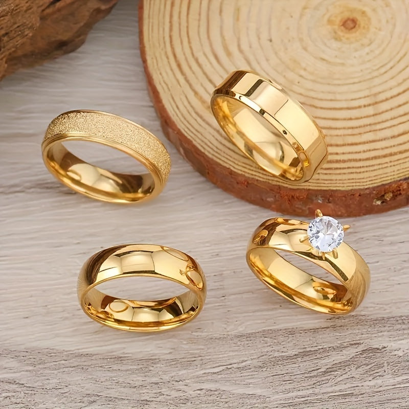 4pcs Vintage Style Ring Set with Rhinestone Accents