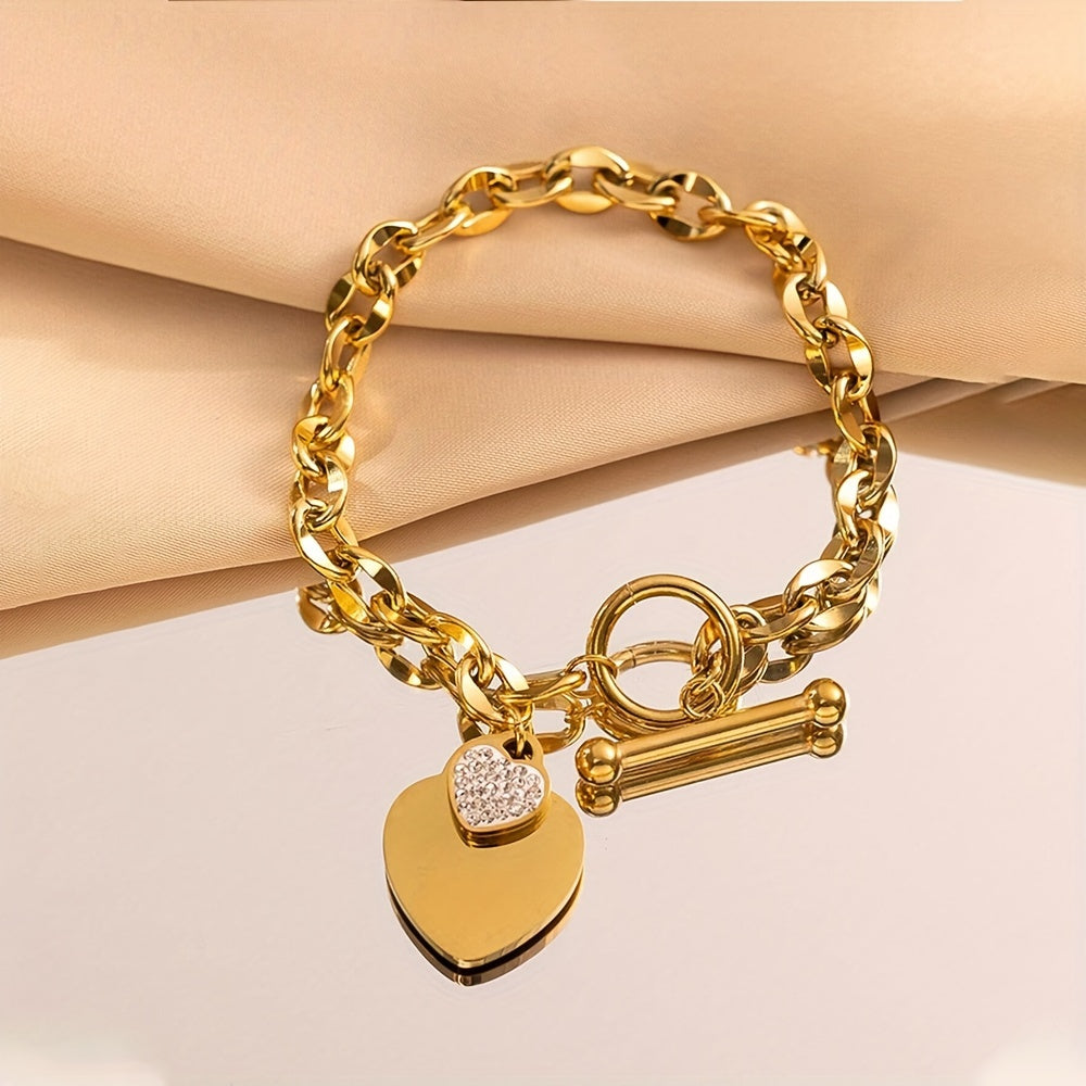 Chic Titanium Steel Love Heart OT Clasp Bracelet for Women