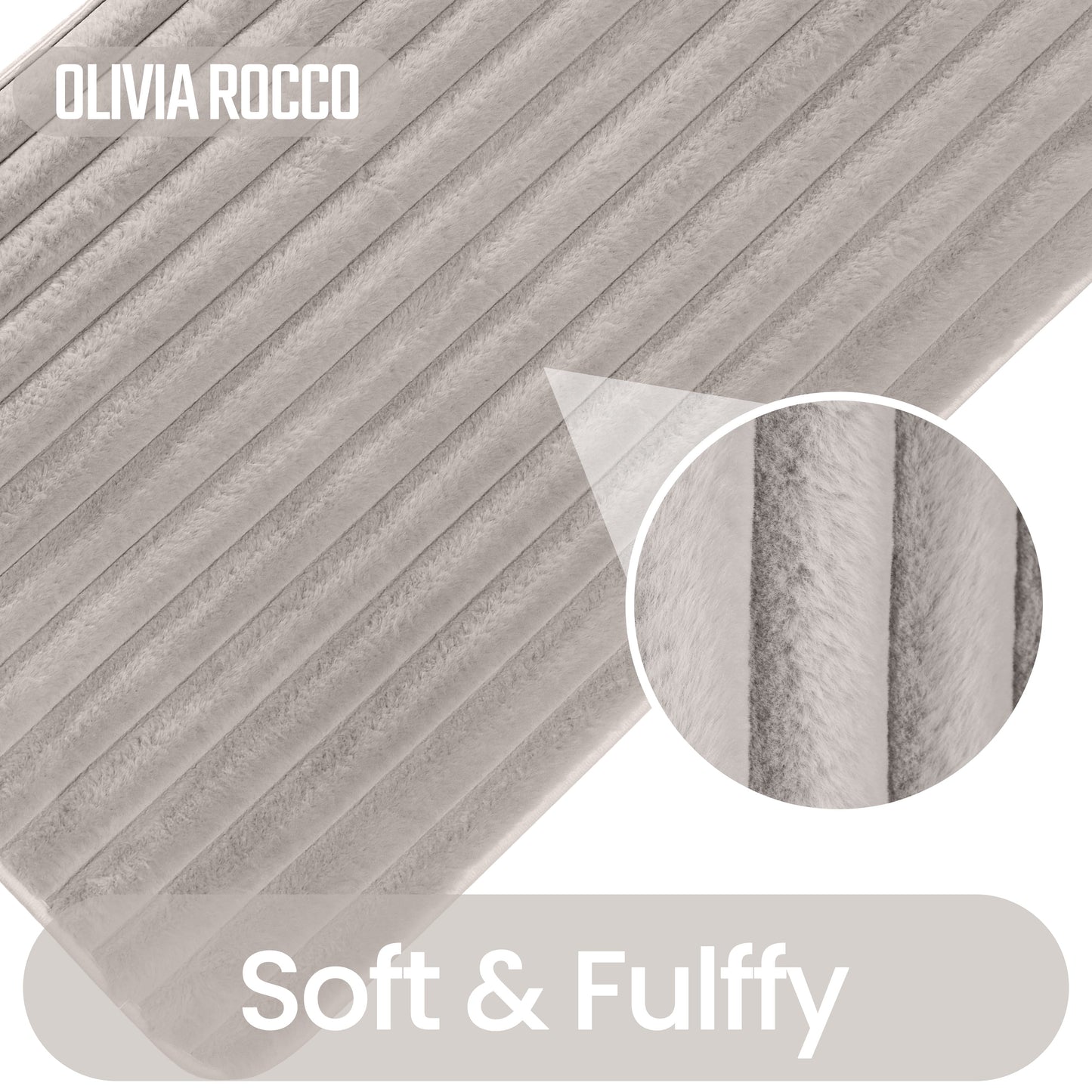 2 Piece Ribbed Bath Mat Set in Natural Extra Soft Non Slip Super Absorbent Bathroom & Toilet Mats Easy Care Rug by OLIVIA ROCCO