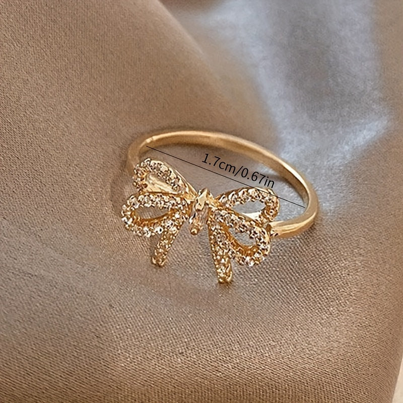 Inlaid Shiny Zirconia Bowknot Band Ring