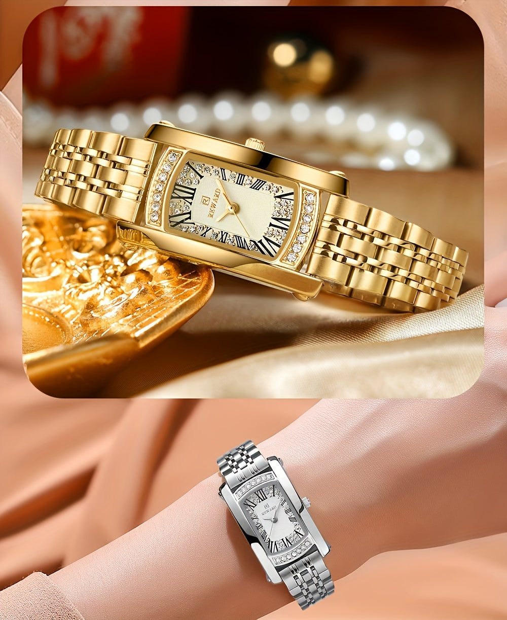 Retro Rectangle Golden Women Watches