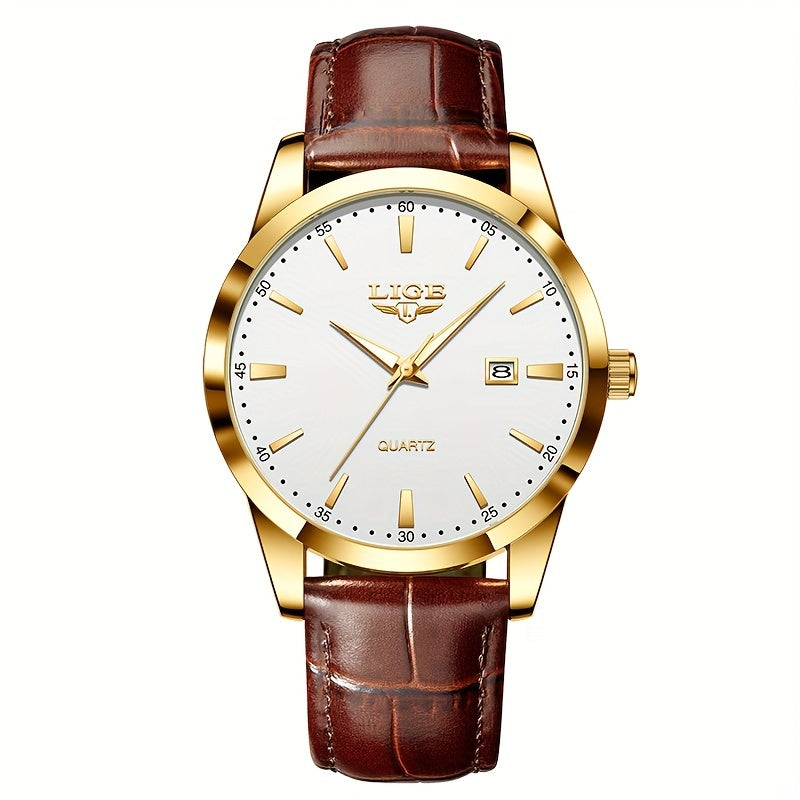 LIGE Men's Quartz Leather Strap Watch