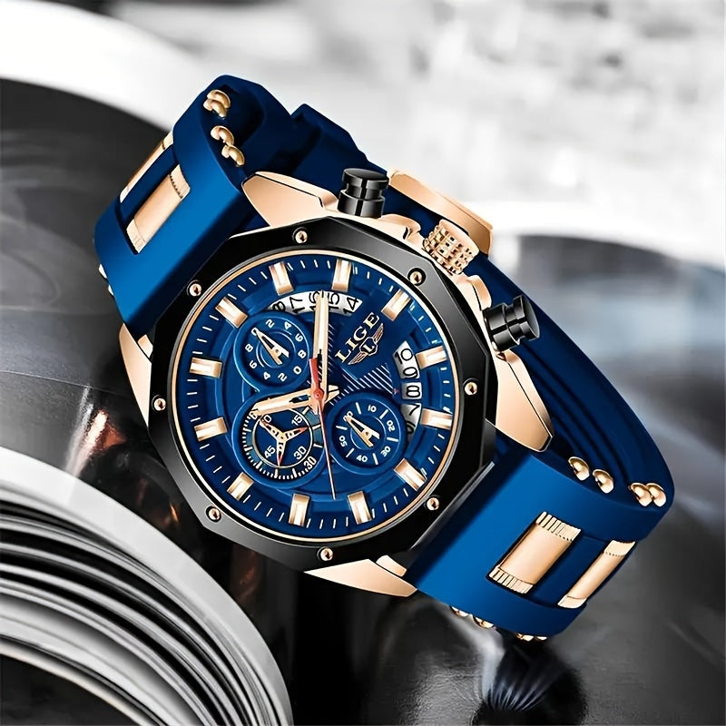 LIGE Men's Chronograph Calendar Wristwatch