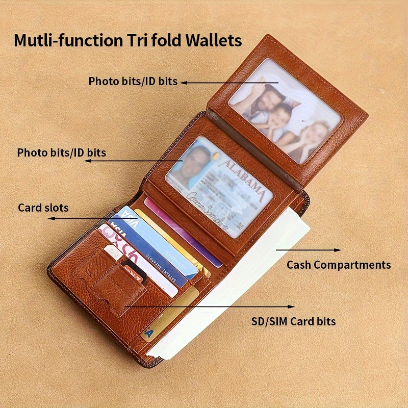 Men's Trendy Tri-Fold Genuine Leather Thin Card Holder